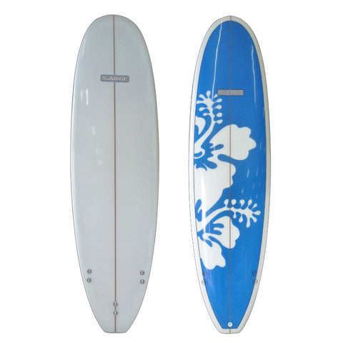 7'6 Sunride Surfboard Mal Blue Hibiscus